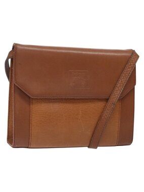 Authentic Burberrys Shoulder Bag Leather Brown Gold